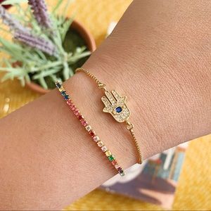 18k Hamsa Gold Plated Adjustable 2pc Bracelet Set